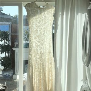 Free People Beach Ivory Lace Drop Waist Midi Dress